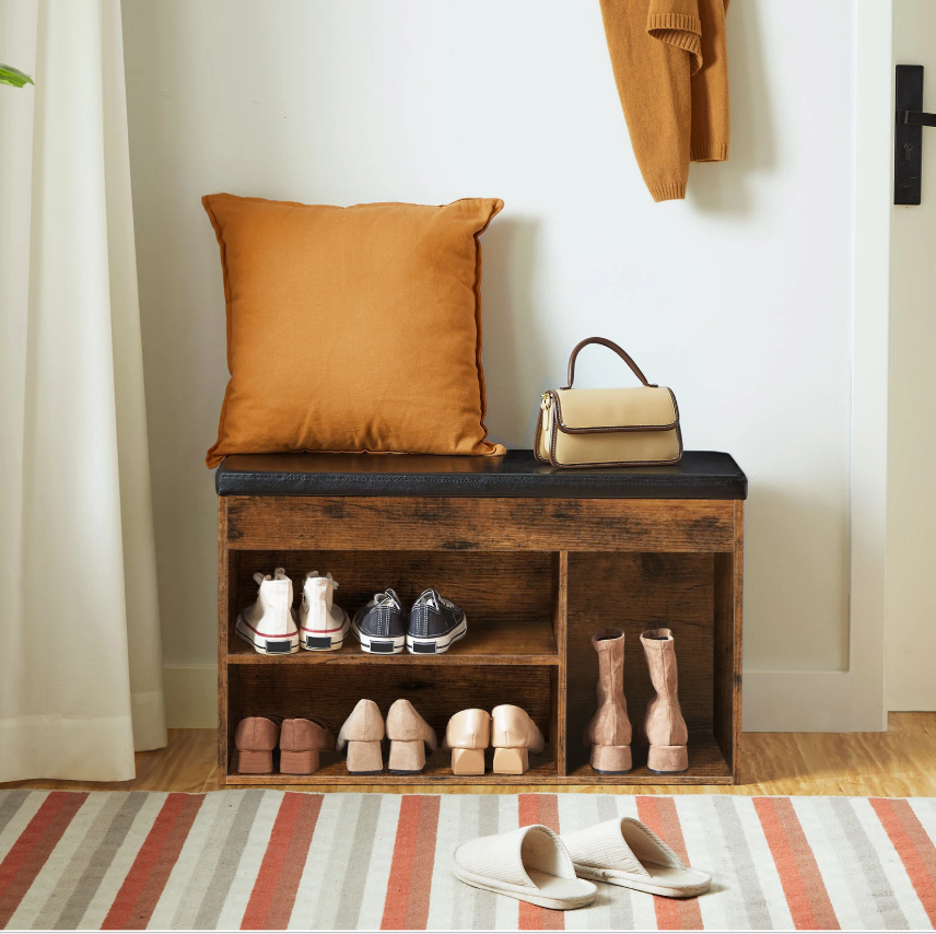 Schoenenbank met 3 Vakken – Opbergbank met Zitting en Extra Opbergruimte