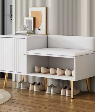 Moderne Witte Schoenenbank met Opbergruimte en Rugleuning – Luxe Zitbank voor Hal