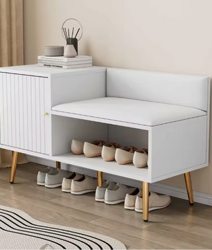 Moderne Witte Schoenenbank met Opbergruimte en Rugleuning – Luxe Zitbank voor Hal
