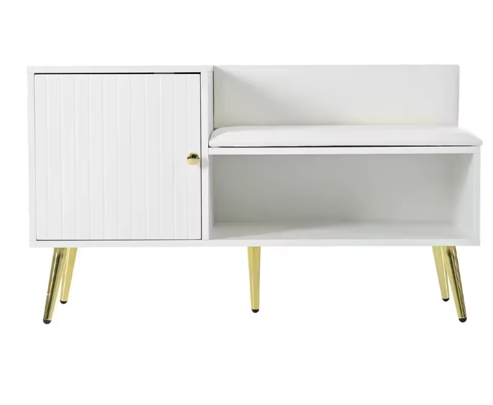 Moderne Witte Schoenenbank met Opbergruimte en Rugleuning – Luxe Zitbank voor Hal