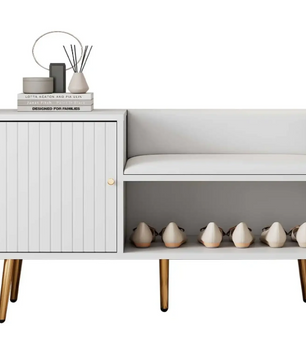 Moderne Witte Schoenenbank met Opbergruimte en Rugleuning – Luxe Zitbank voor Hal