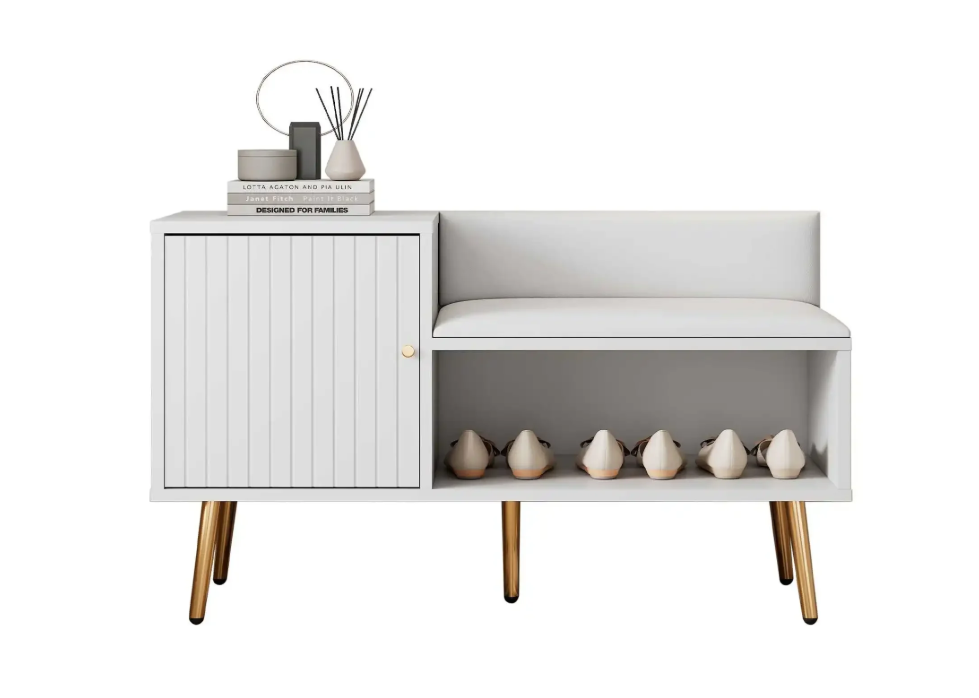 Moderne Witte Schoenenbank met Opbergruimte en Rugleuning – Luxe Zitbank voor Hal