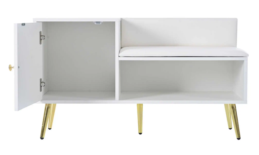 Moderne Witte Schoenenbank met Opbergruimte en Rugleuning – Luxe Zitbank voor Hal
