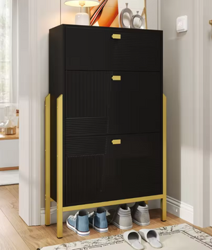 Dubbele Schoenenkast met Lade – Modern Design en Gouden Details