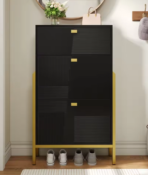 Dubbele Schoenenkast met Lade – Modern Design en Gouden Details