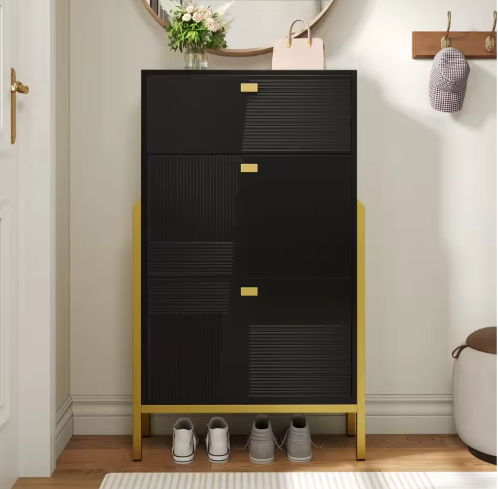 Dubbele Schoenenkast met Lade – Modern Design en Gouden Details