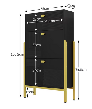 Dubbele Schoenenkast met Lade – Modern Design en Gouden Details