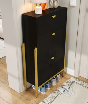 Dubbele Schoenenkast met Lade – Modern Design en Gouden Details