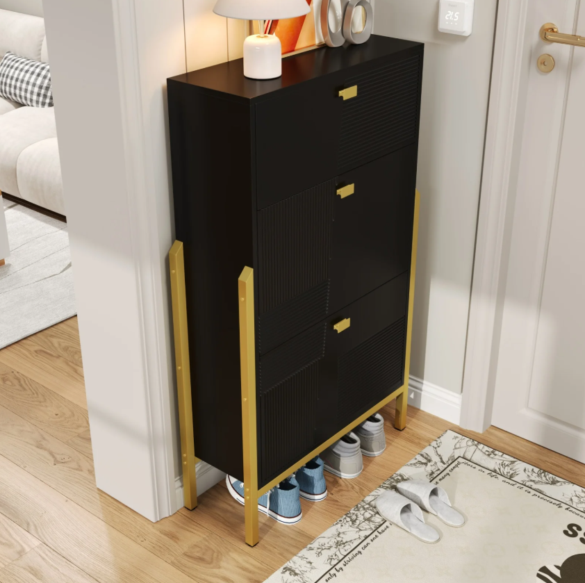 Dubbele Schoenenkast met Lade – Modern Design en Gouden Details