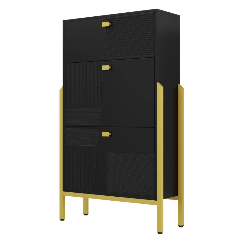 Dubbele Schoenenkast met Lade – Modern Design en Gouden Details