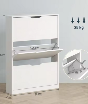 Smalle Schoenenkast met 3 Kleppen – Wit en Ruimtebesparend Ontwerp