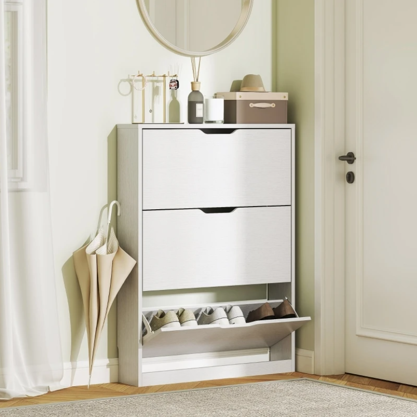 Smalle Schoenenkast met 3 Kleppen – Wit en Ruimtebesparend Ontwerp