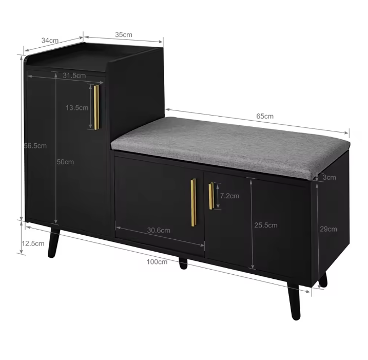 Schoenenkast met Zitbank – 3 Deuren en Verstelbare Opbergruimte