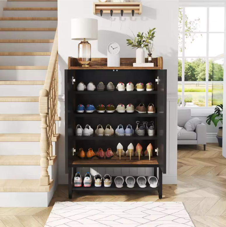 5-Laags Schoenenkast met Deuren – Smal Ontwerp en Houten Opbergkast