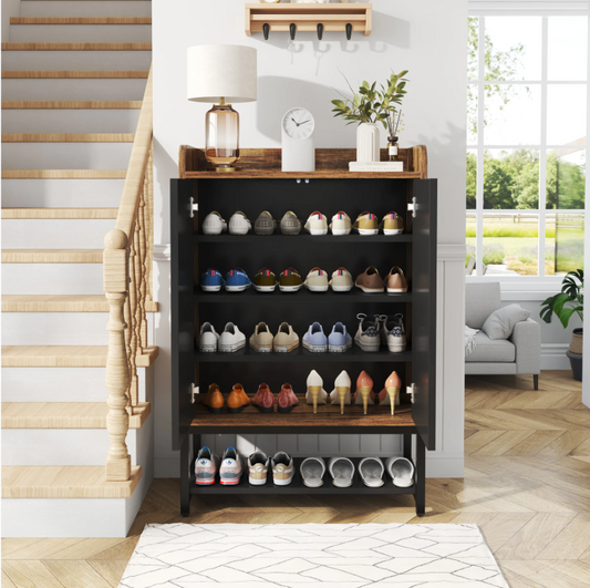 5-Laags Schoenenkast met Deuren – Smal Ontwerp en Houten Opbergkast