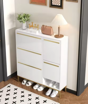 Grote Schoenenkast met 3 Kleppen – Ingebouwde Zitsteun en Open Opbergvakken