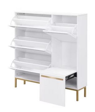 Grote Schoenenkast met 3 Kleppen – Ingebouwde Zitsteun en Open Opbergvakken