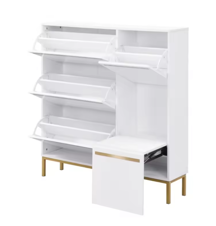 Grote Schoenenkast met 3 Kleppen – Ingebouwde Zitsteun en Open Opbergvakken