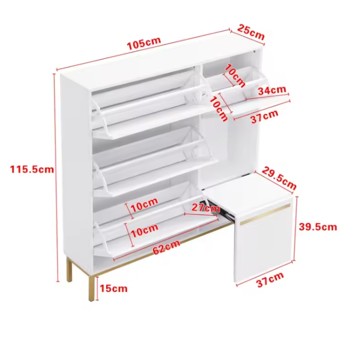 Grote Schoenenkast met 3 Kleppen – Ingebouwde Zitsteun en Open Opbergvakken