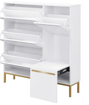 Grote Schoenenkast met 3 Kleppen – Ingebouwde Zitsteun en Open Opbergvakken