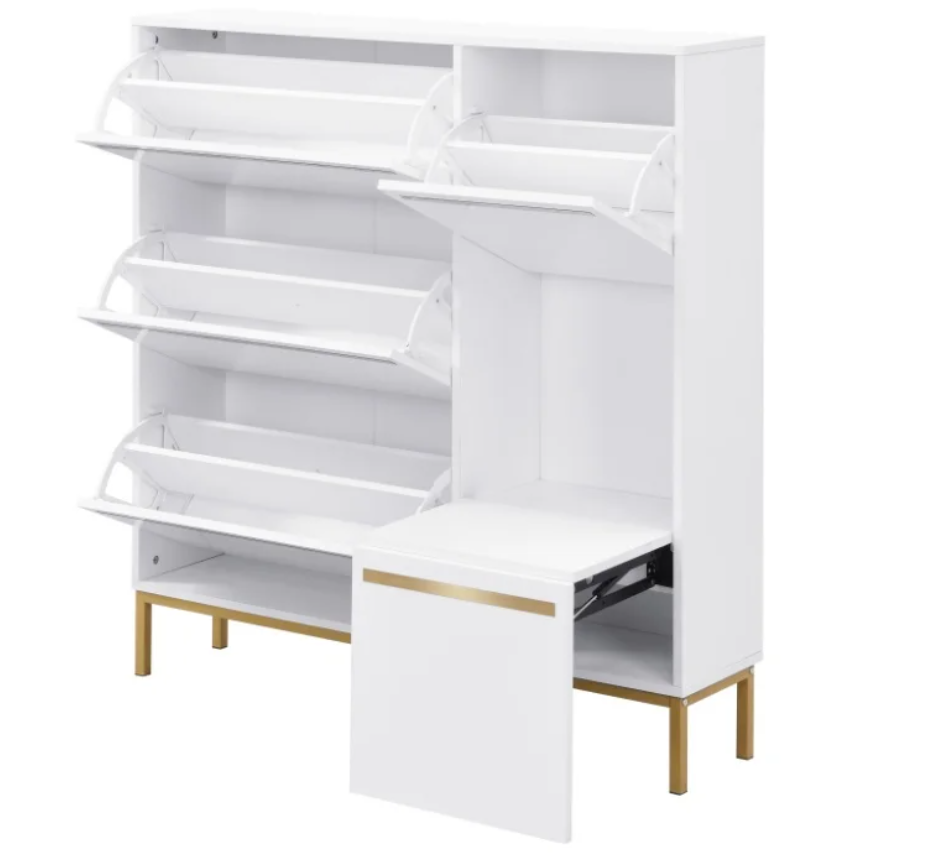 Grote Schoenenkast met 3 Kleppen – Ingebouwde Zitsteun en Open Opbergvakken