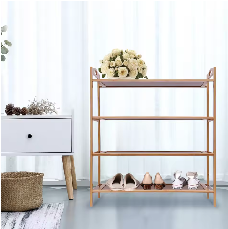 Bamboe Schoenenrek – 4-Laags Organizer met Grote Capaciteit en Open Design