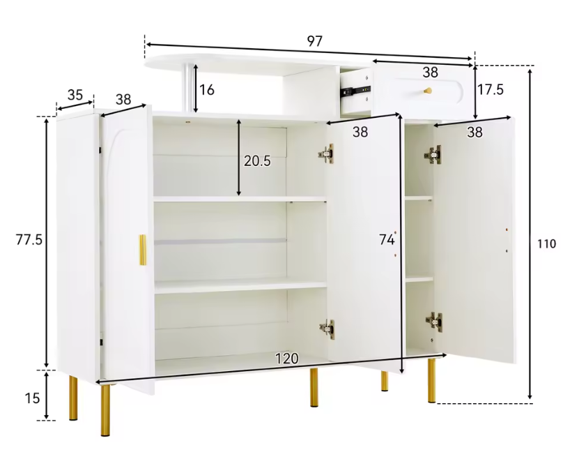 Moderne Dressoir- en Schoenenkast – 1 Lade en 3 Deuren, Wit