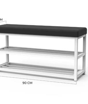 Schoenenbank met Opbergrek – 2 Laags, Met Zacht Zitkussen en Stalen Frame
