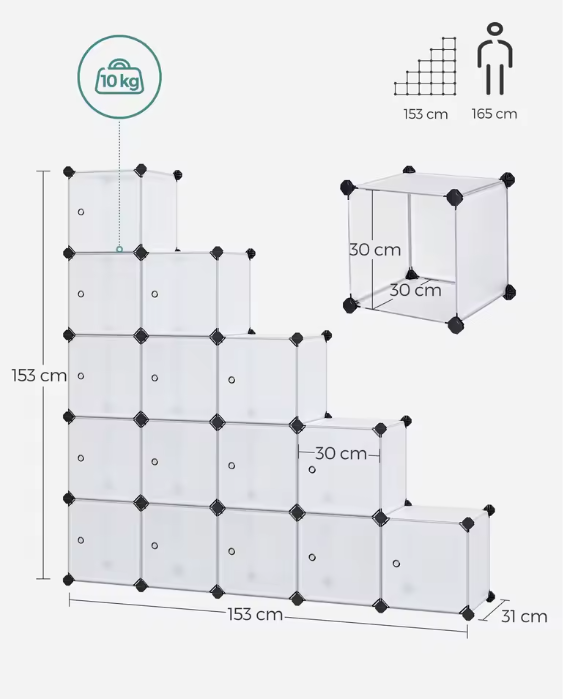 Modulaire Opbergkast – 16-Vaks DIY Kast van Kunststof en Metaal