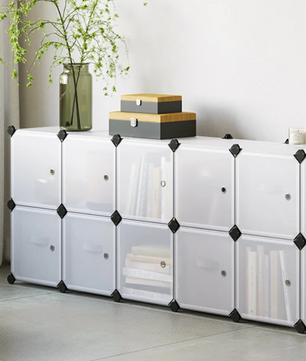 Modulaire Opbergkast – 16-Vaks DIY Kast van Kunststof en Metaal