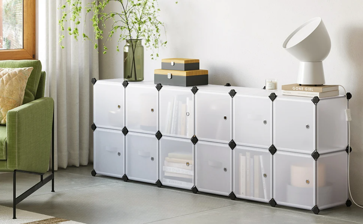 Modulaire Opbergkast – 16-Vaks DIY Kast van Kunststof en Metaal