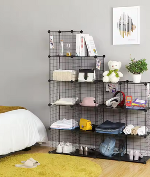 Modulaire Opbergkast – 16-Vaks DIY Rek van Metaal en Kunststof