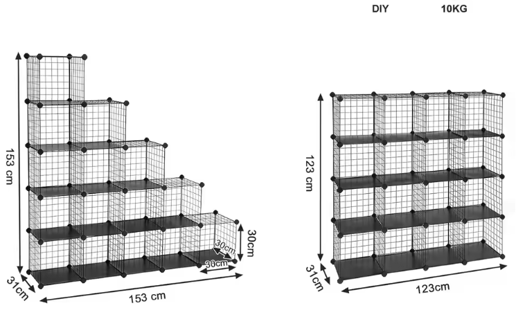 Modulaire Opbergkast – 16-Vaks DIY Rek van Metaal en Kunststof