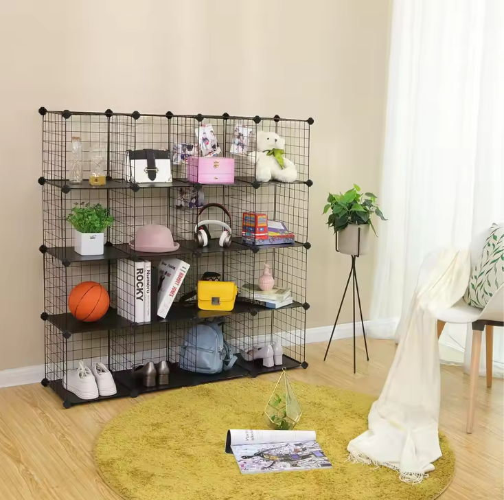 Modulaire Opbergkast – 16-Vaks DIY Rek van Metaal en Kunststof