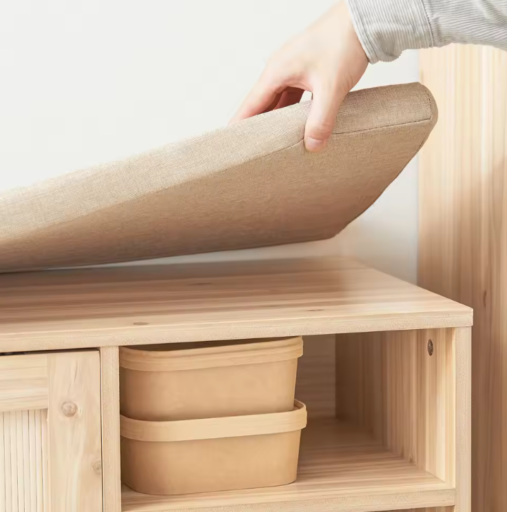 Schoenenbank met Zitting – Bambou en MDF, Met Schuifdeuren en Opbergruimte