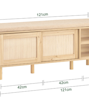 Schoenenbank met Zitting – Bambou en MDF, Met Schuifdeuren en Opbergruimte