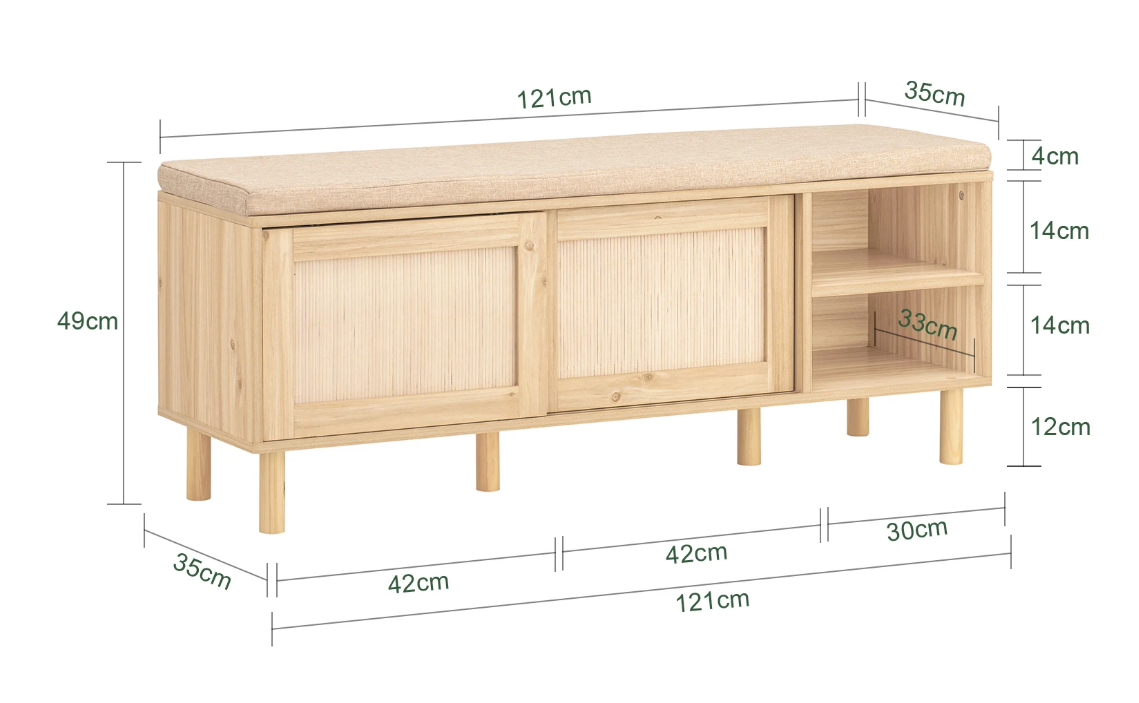 Schoenenbank met Zitting – Bambou en MDF, Met Schuifdeuren en Opbergruimte