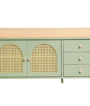 Schoenenbank met Zitting – Groen MDF, Schuifdeuren en Laden