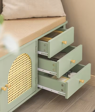 Schoenenbank met Zitting – Groen MDF, Schuifdeuren en Laden