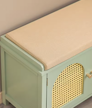 Schoenenbank met Zitting – Groen MDF, Schuifdeuren en Laden