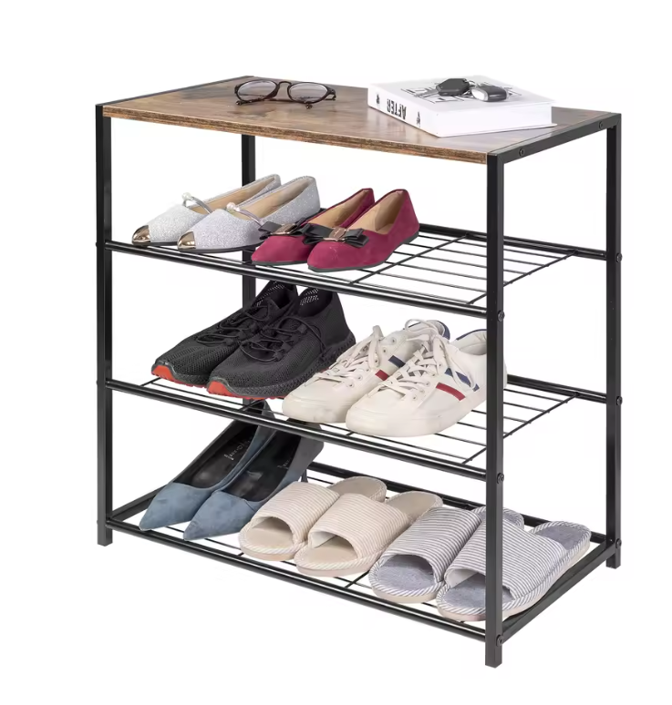 Schoenenbank met Zitting – 3-Laags Metaal en MDF Schoenenrek