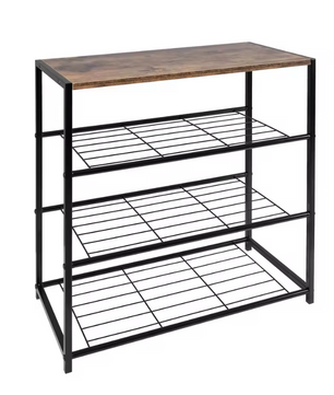 Schoenenbank met Zitting – 3-Laags Metaal en MDF Schoenenrek
