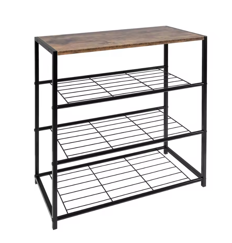Schoenenbank met Zitting – 3-Laags Metaal en MDF Schoenenrek