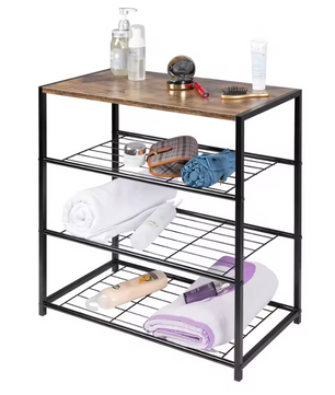 Schoenenbank met Zitting – 3-Laags Metaal en MDF Schoenenrek