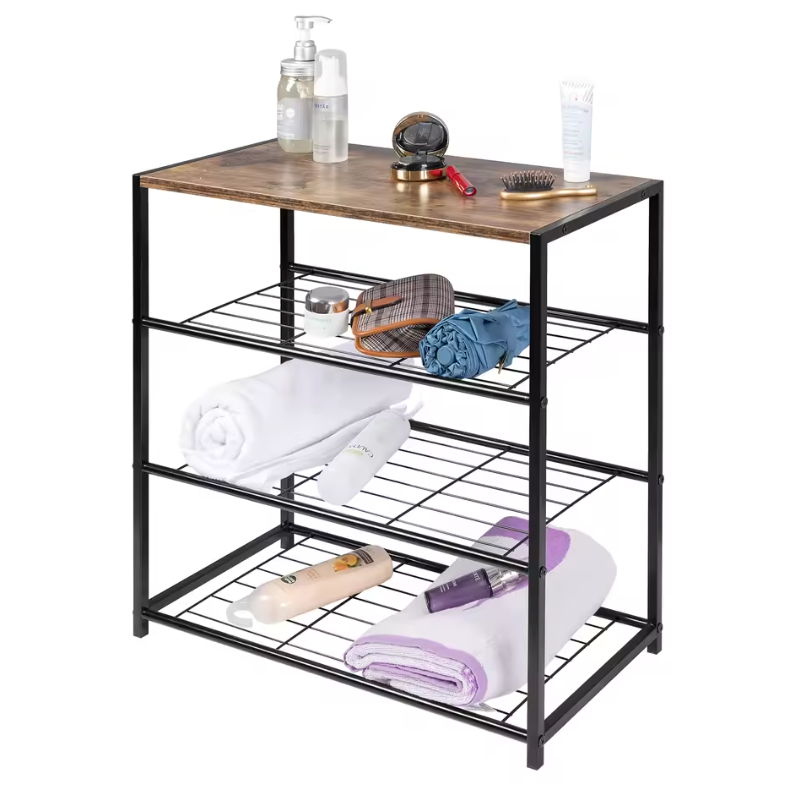 Schoenenbank met Zitting – 3-Laags Metaal en MDF Schoenenrek