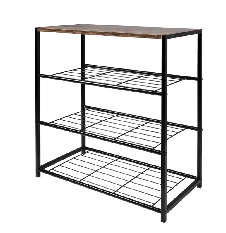 Schoenenbank met Zitting – 3-Laags Metaal en MDF Schoenenrek