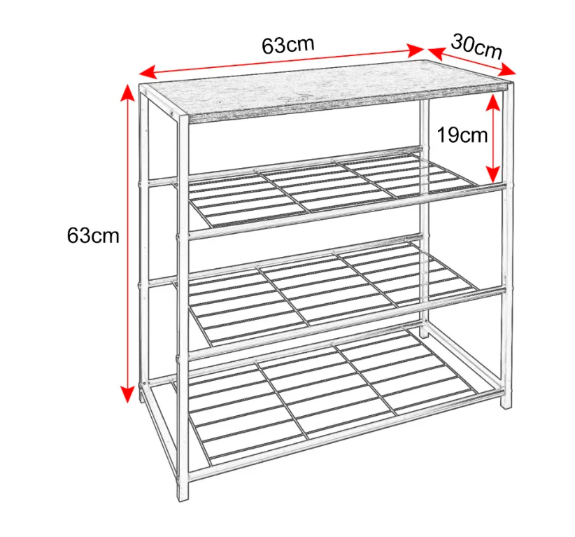 Schoenenbank met Zitting – 3-Laags Metaal en MDF Schoenenrek