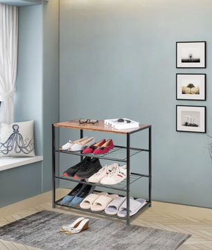 Schoenenbank met Zitting – 3-Laags Metaal en MDF Schoenenrek