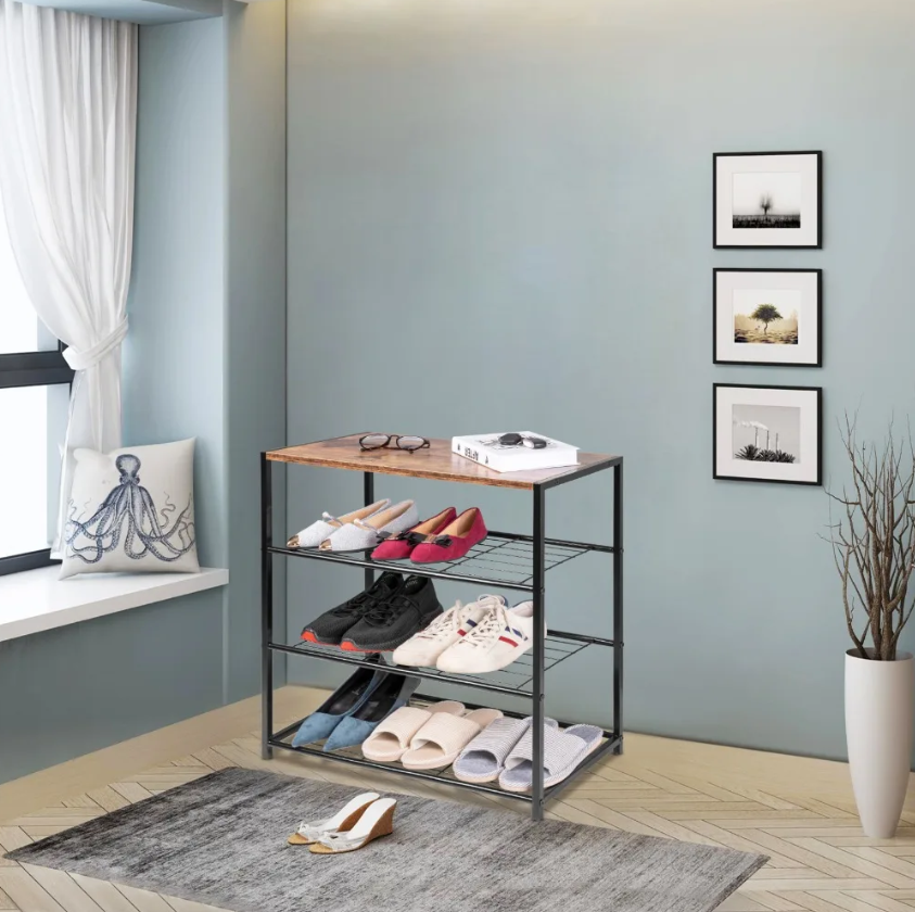 Schoenenbank met Zitting – 3-Laags Metaal en MDF Schoenenrek