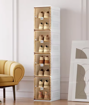 Draagbare Stapelbare Schoenenkast – Opvouwbare Schoenenorganizer met Deuren en Planken (164×34×27 cm)